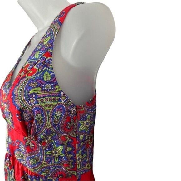 Silk Boho Dress Red Paisley Print Size 2 - Picture 7 of 12